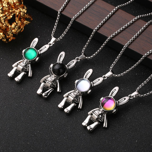 Hiphop alloy rabbit pendant stainless steel chain necklace for men