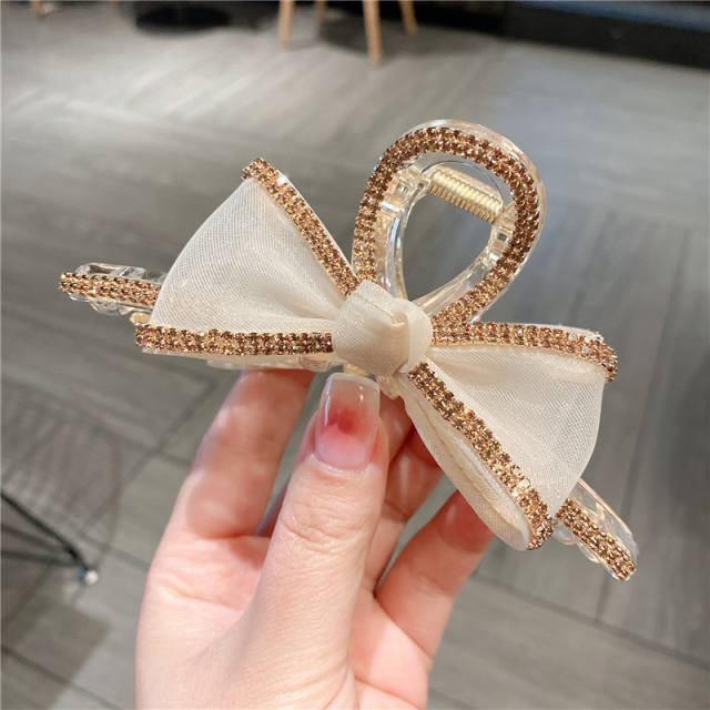 Delicate color mesh bow diamond hair claw clips