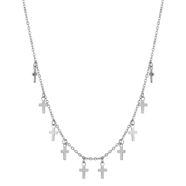 Dainty heart cross star charm stainless steel choker necklace