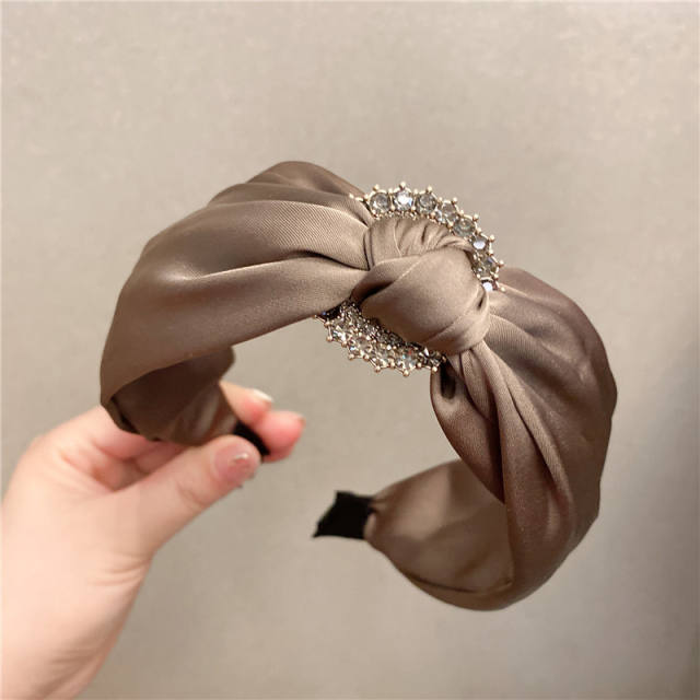 Korean fashion plain color vintage rhinestone buckle knotted headband