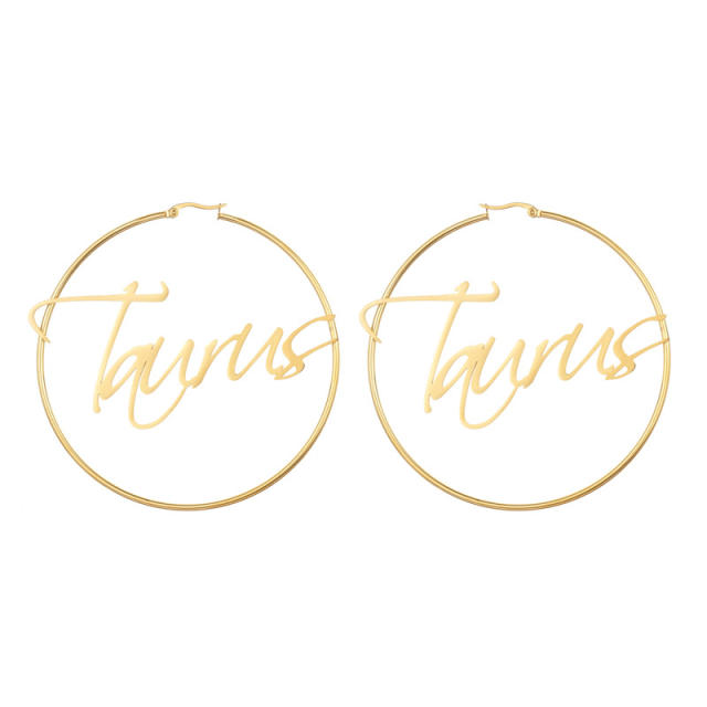 18K gold plated zodiac stainless steel hoop earrings