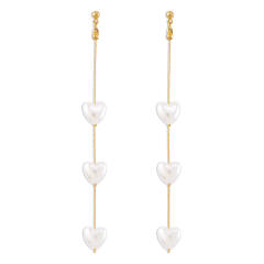 Elegant heart pearl alloy long earrings
