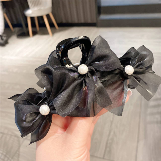 Korean fashion elegant black bow large hair claw clips