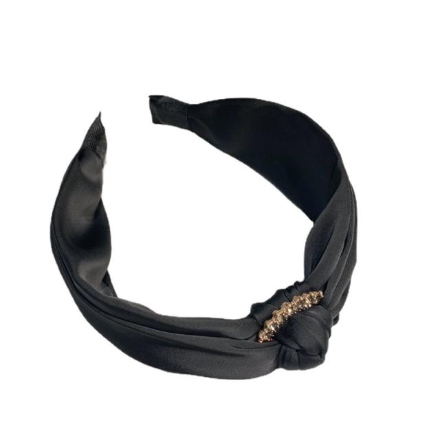 Korean fashion plain color vintage rhinestone buckle knotted headband