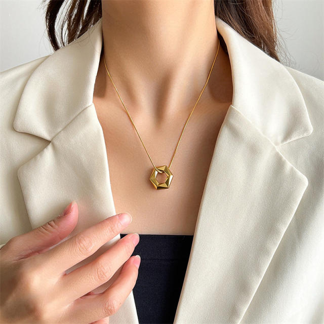 Korean fashion concise geometric pendant stainless steel necklace