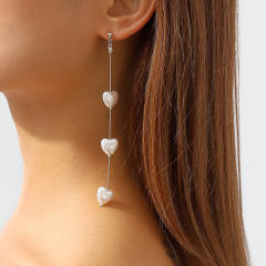 Elegant heart pearl alloy long earrings