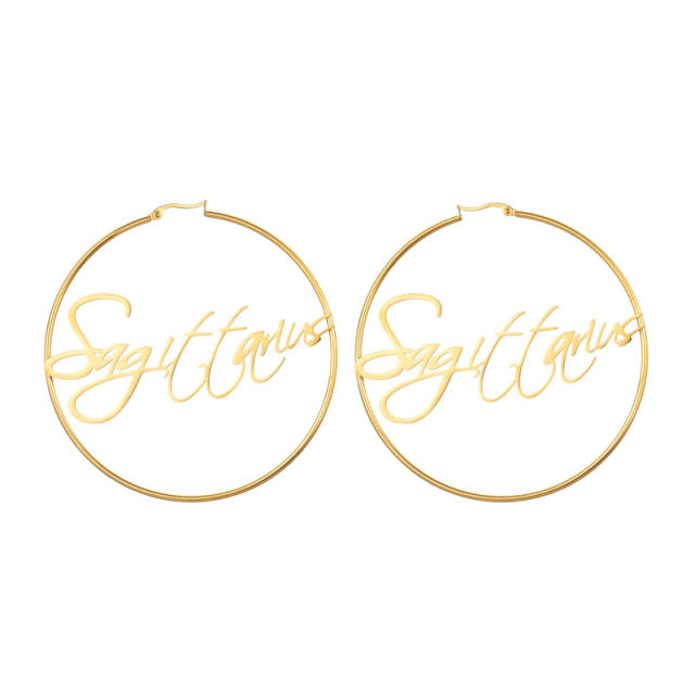 18K gold plated zodiac stainless steel hoop earrings