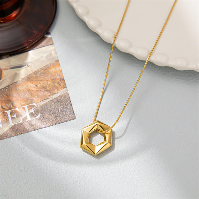 Korean fashion concise geometric pendant stainless steel necklace