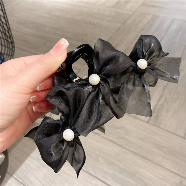 Korean fashion elegant black bow large hair claw clips