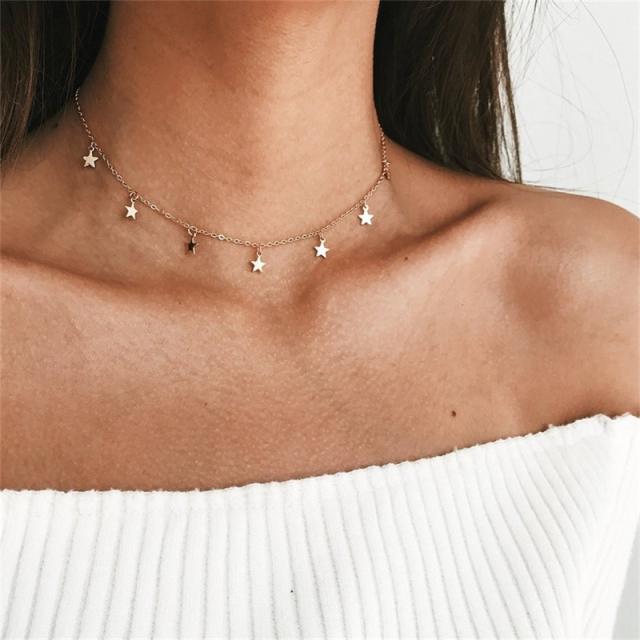 Dainty heart cross star charm stainless steel choker necklace