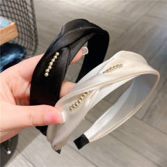 Elegant tiny pearl bead satin headband