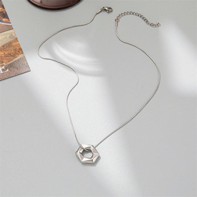 Korean fashion concise geometric pendant stainless steel necklace
