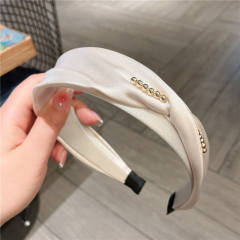 Elegant tiny pearl bead satin headband