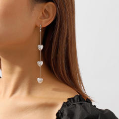 Elegant heart pearl alloy long earrings