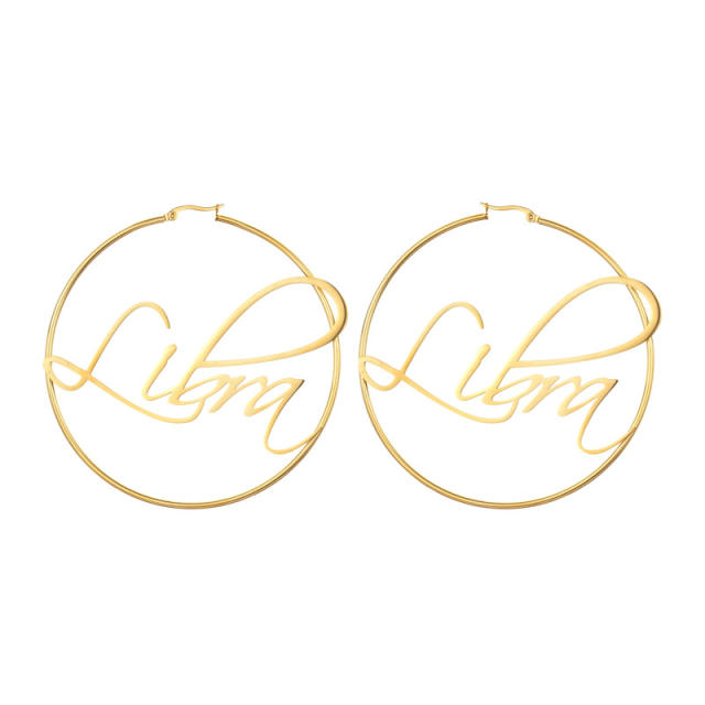 18K gold plated zodiac stainless steel hoop earrings