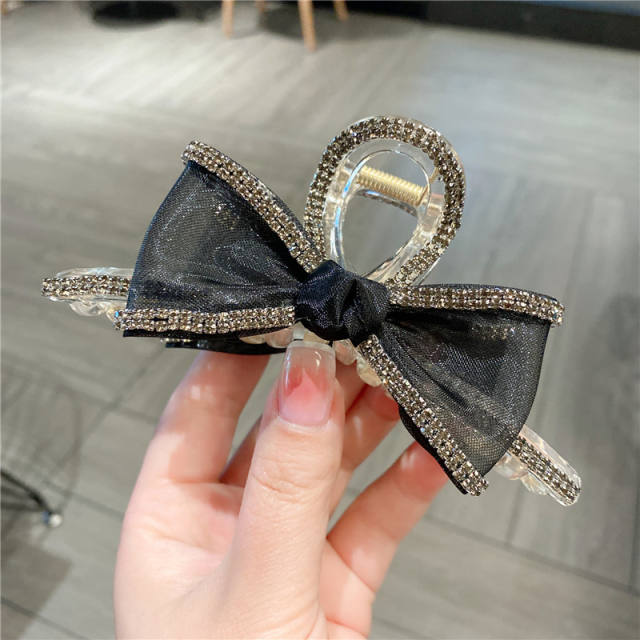 Delicate color mesh bow diamond hair claw clips
