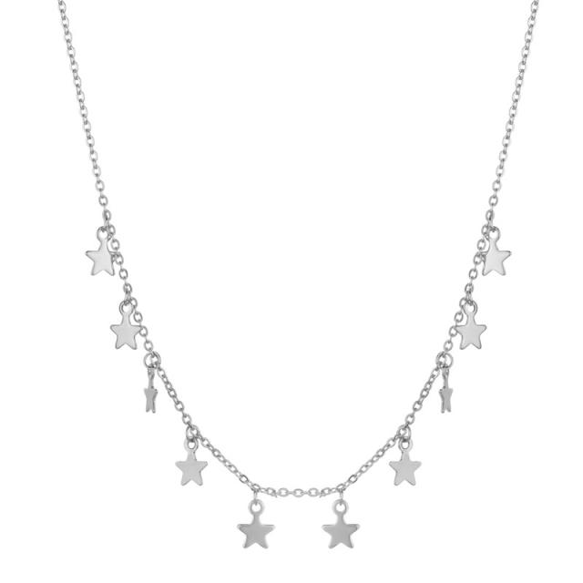 Dainty heart cross star charm stainless steel choker necklace