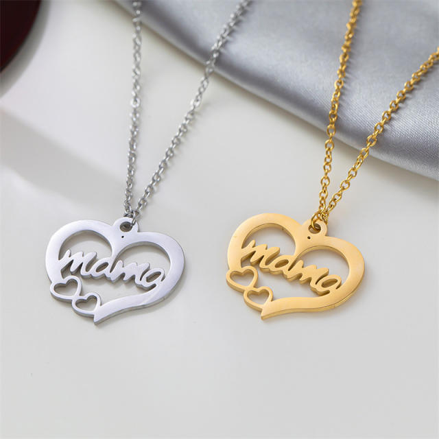 Fashionable heart shape mom letter mother's day stainless steel necklace