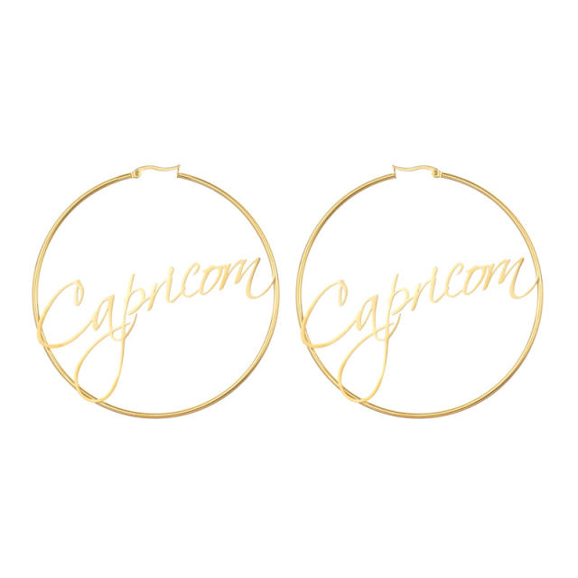 18K gold plated zodiac stainless steel hoop earrings