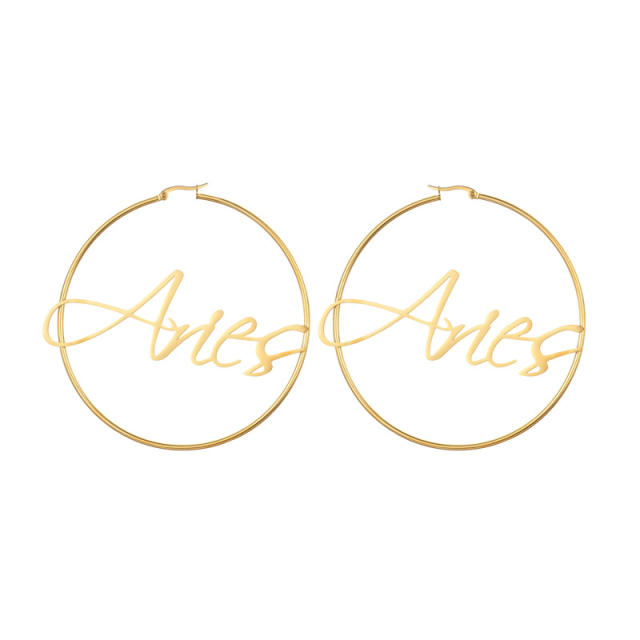 18K gold plated zodiac stainless steel hoop earrings
