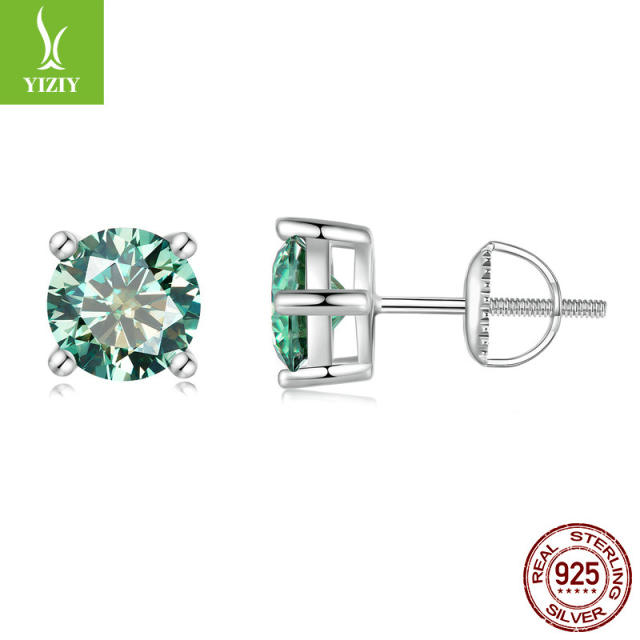 925 sterling silver minit green moissanite 1 carat studs