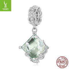 925 sterling silver minit green color diy charm bracelet bead