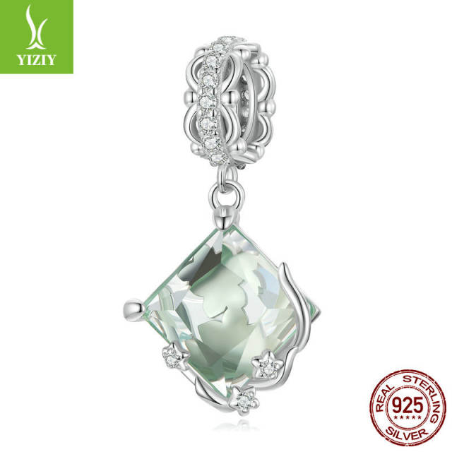 925 sterling silver minit green color diy charm bracelet bead