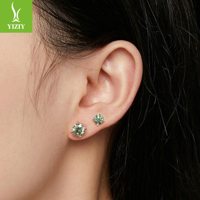 925 sterling silver minit green moissanite 1 carat studs
