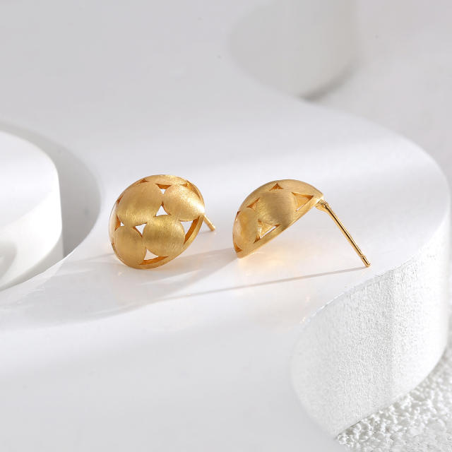 Concise hollow out chic gold plated copper studs earrings