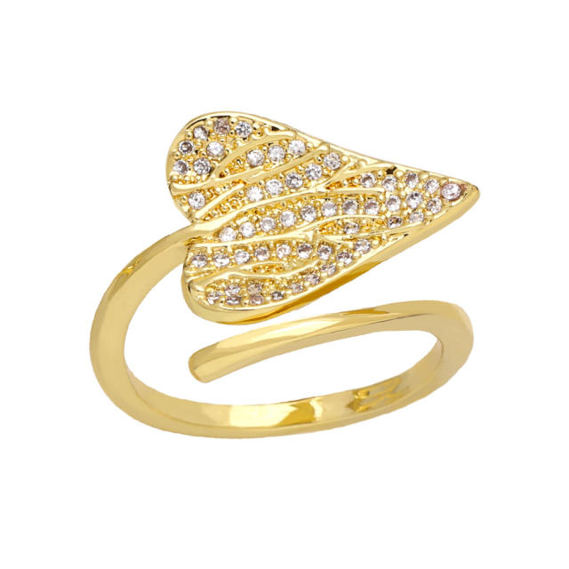Occident fashion pave setting color cubic zircon leaf gold plated copper rings