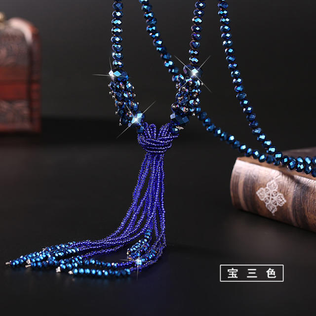 Austrian crystal bead tassel long necklace sweater chain