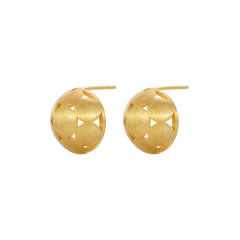 Concise hollow out chic gold plated copper studs earrings