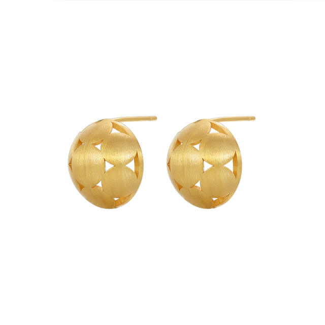 Concise hollow out chic gold plated copper studs earrings