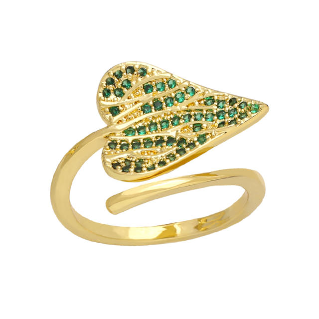 Occident fashion pave setting color cubic zircon leaf gold plated copper rings
