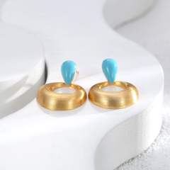Concise gold plated copper geometric circle dangle earrings