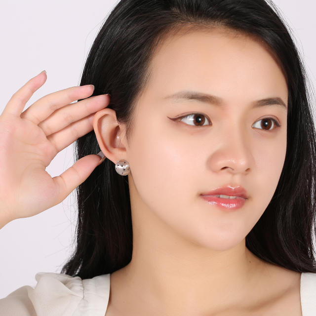 Concise hollow out chic gold plated copper studs earrings