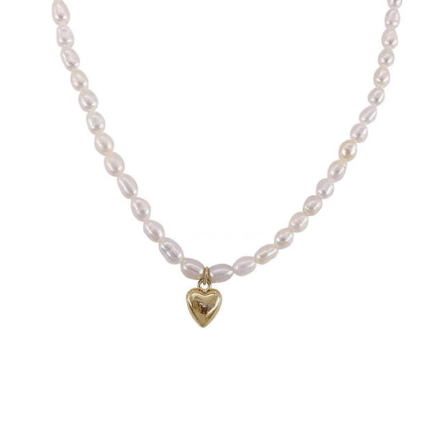 Elegant water pearl bead real gold plated smile face heart choker neckace