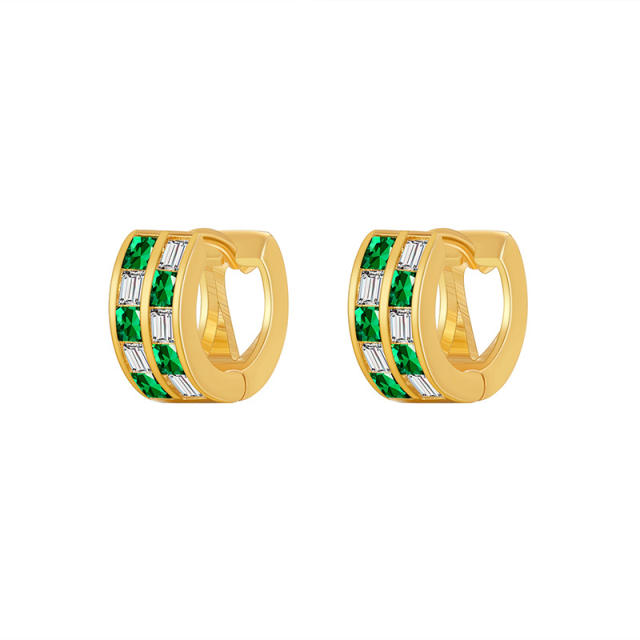 Elegant color cubic zircon gold plated copper huggie earrings