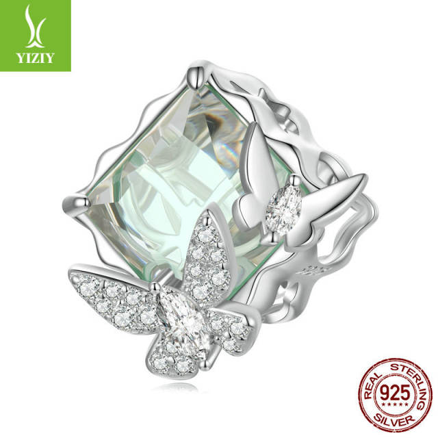 925 sterling silver minit green color diy charm bracelet bead