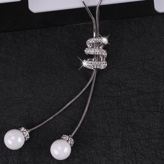 Korean fashion diamond pearl long necklace sweater chain