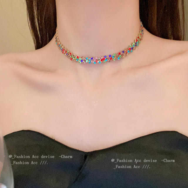 Delicate color cubic zircon choker necklace