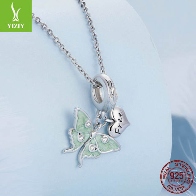 925 sterling silver minit green color diy charm bracelet bead