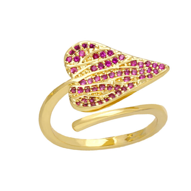Occident fashion pave setting color cubic zircon leaf gold plated copper rings