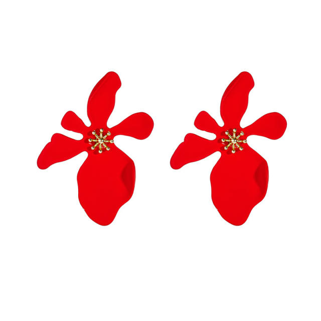 925 needle candy color painting petal flower studs earrings