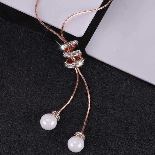 Korean fashion diamond pearl long necklace sweater chain
