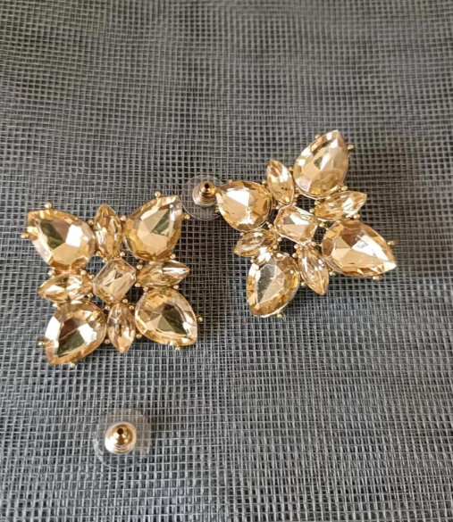 Champagne glass crystal statement luxury studs earrings