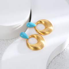 Concise gold plated copper geometric circle dangle earrings