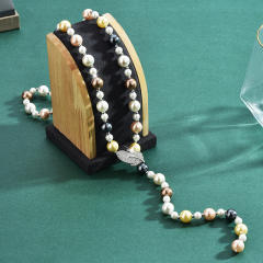 Eleagnt diamond leaf faux pearl bead lariat necklace