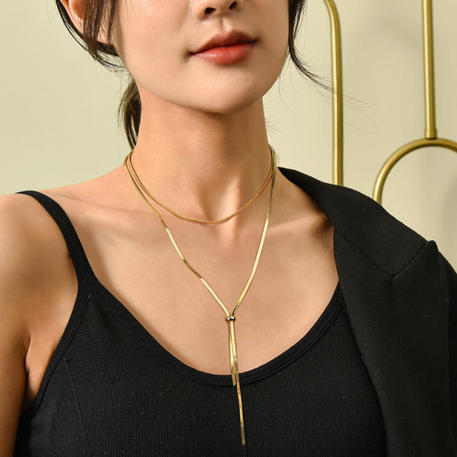 Concise stainless steel snake chain lariat necklace