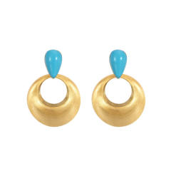 Concise gold plated copper geometric circle dangle earrings
